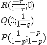R(\frac{-r}{1-r};0)
 \\ Q(0;\frac{1}{1-q})
 \\ P(\frac{1}{1-p};\frac{-p}{1-p})